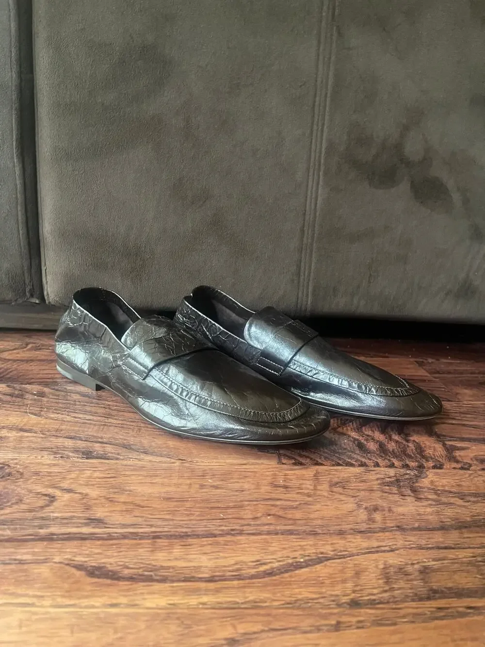 $1,095 NIB Bottega Veneta Brown Crinkled Calf Leather Penny Loafers Men's 6(39)
